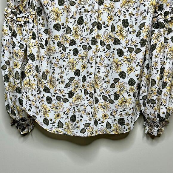 NWT Max Studio Floral Print Shirt Blouse Size XS Front Bow Ruffles - Picture 10 of 10